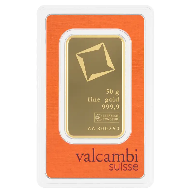 50g Gold Valcambi Minted Tablet 9999